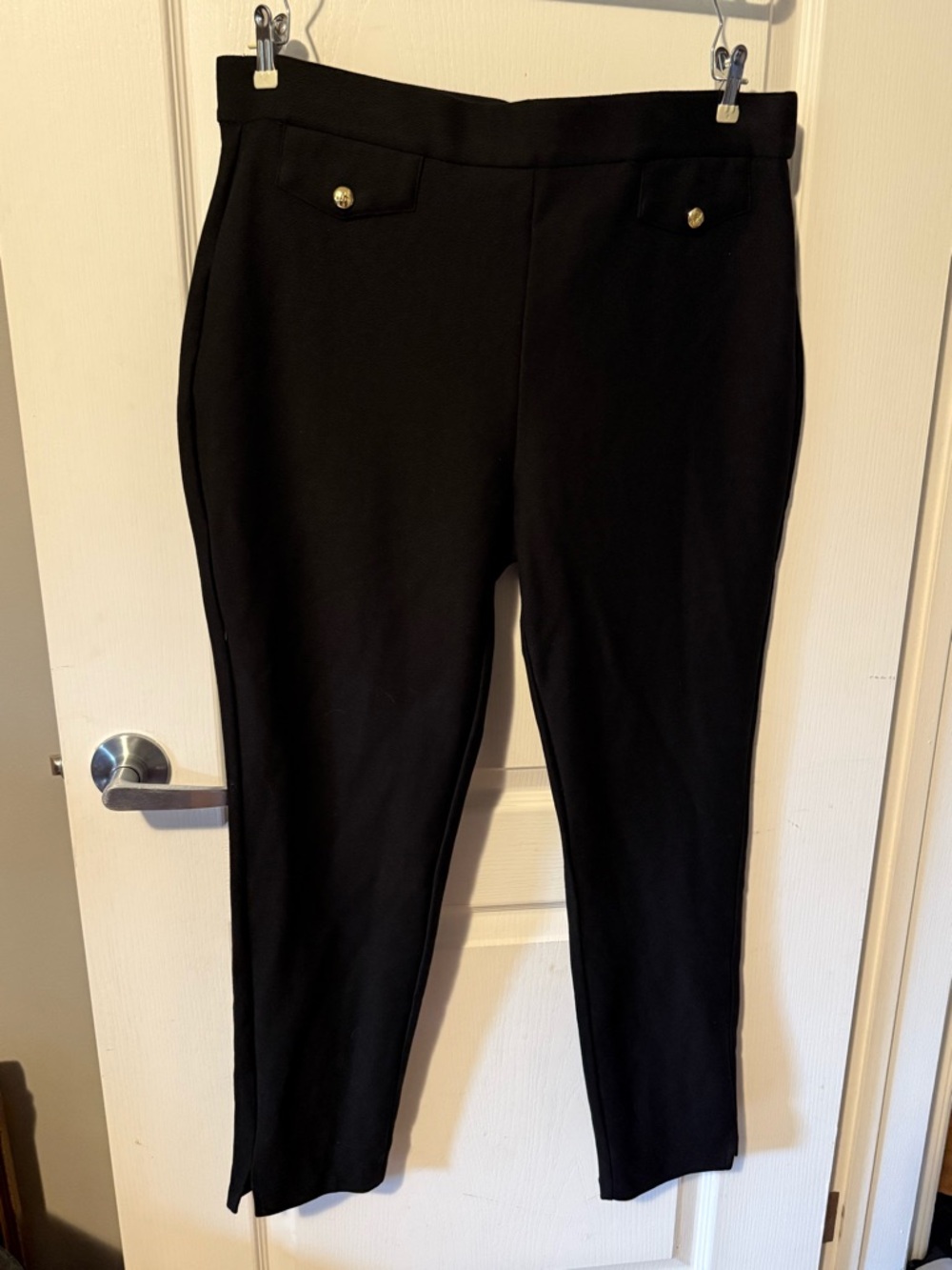 Stretchy Pull on Michael Kors Black Ponte Ankle Trousers with Gold Accents